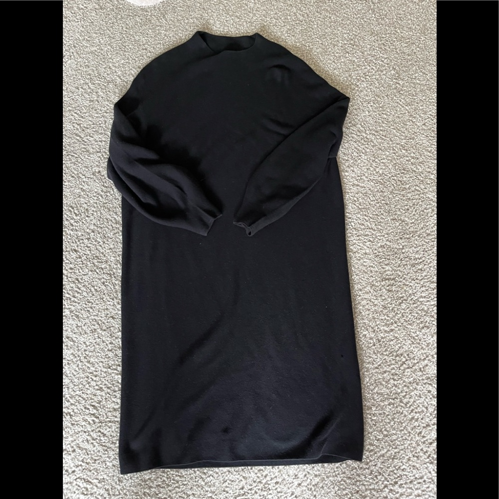 Uniqlo high neck long sleeve cotton dress in black and pink, size medium